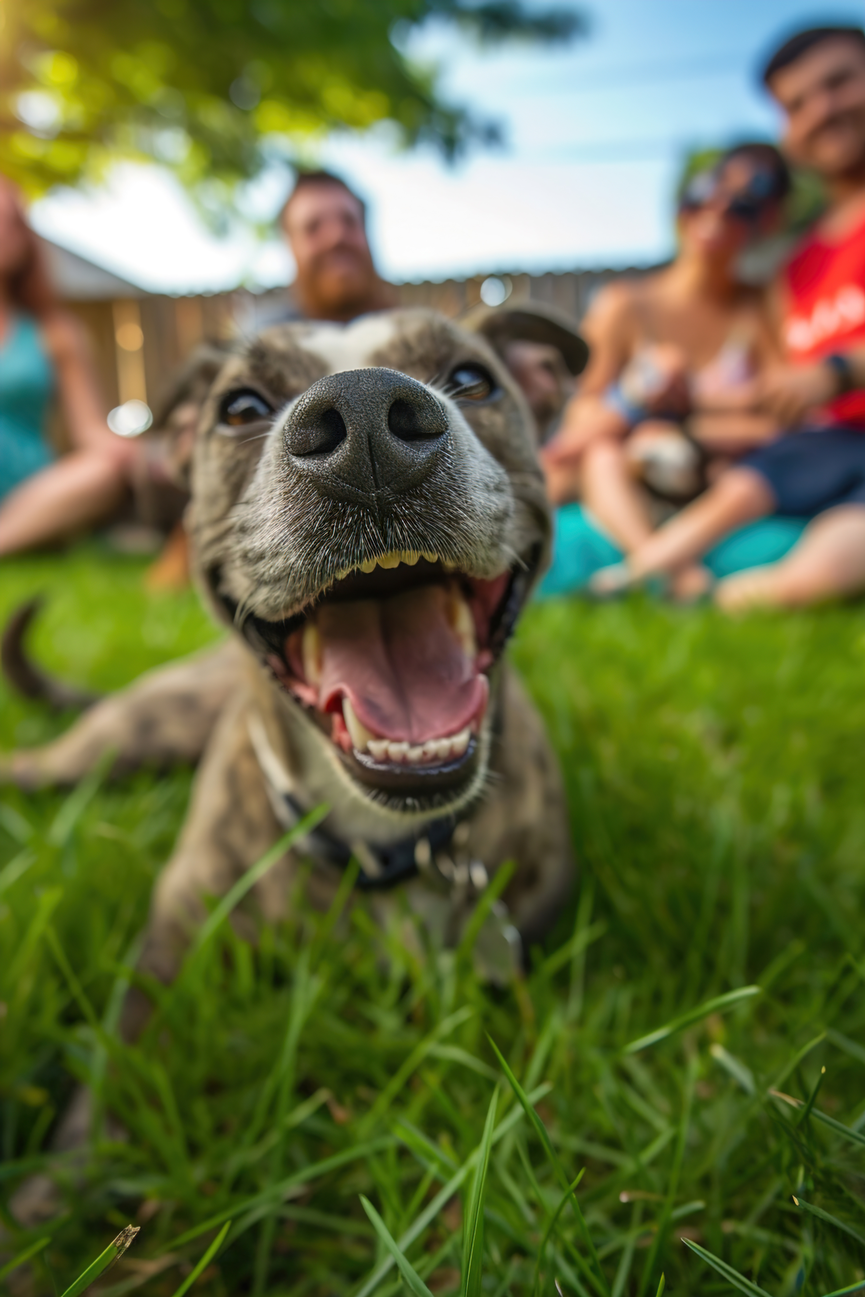 Happy homeowner in backyard